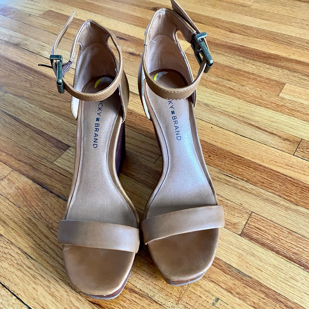 Lucky brand platform wedges with ankle strap